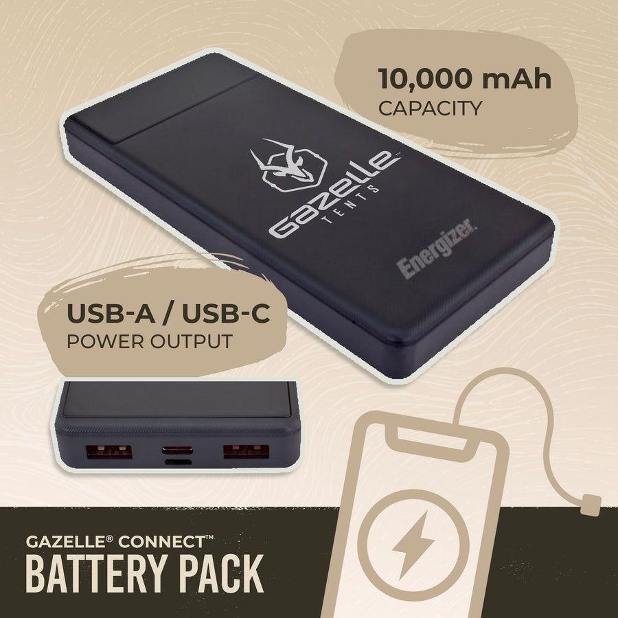 Gazelle portable battery pack with dual USB-A ports and USB-C output
