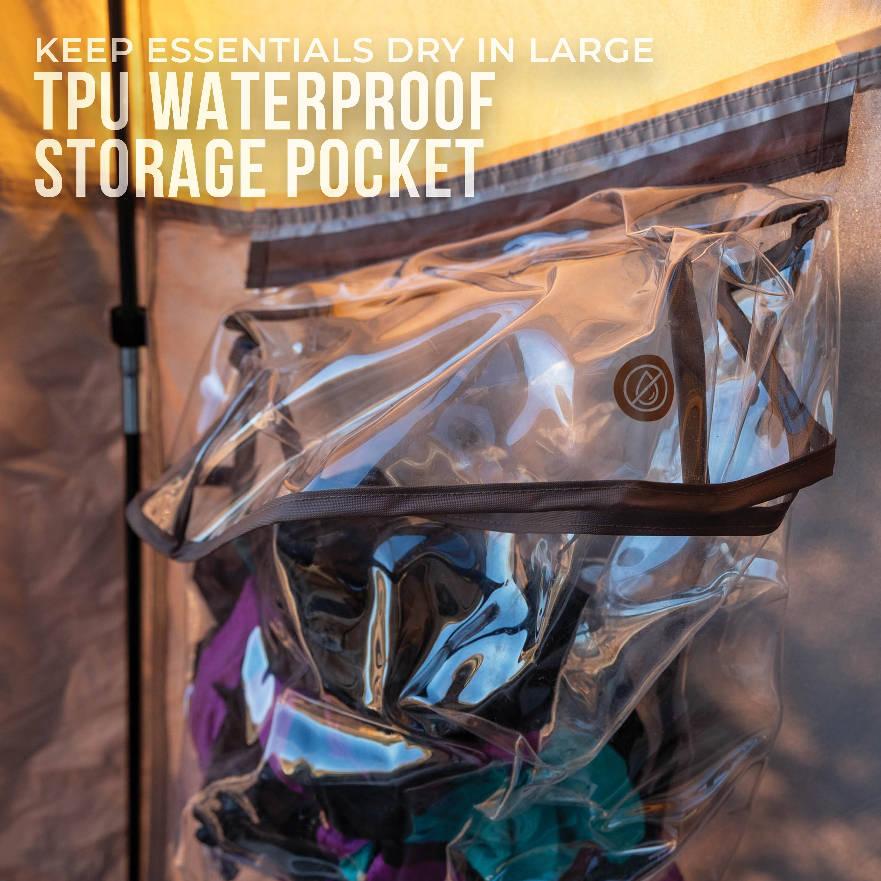 Interior of Gazelle Privacy Shower Tent with storage pockets and hanging hooks