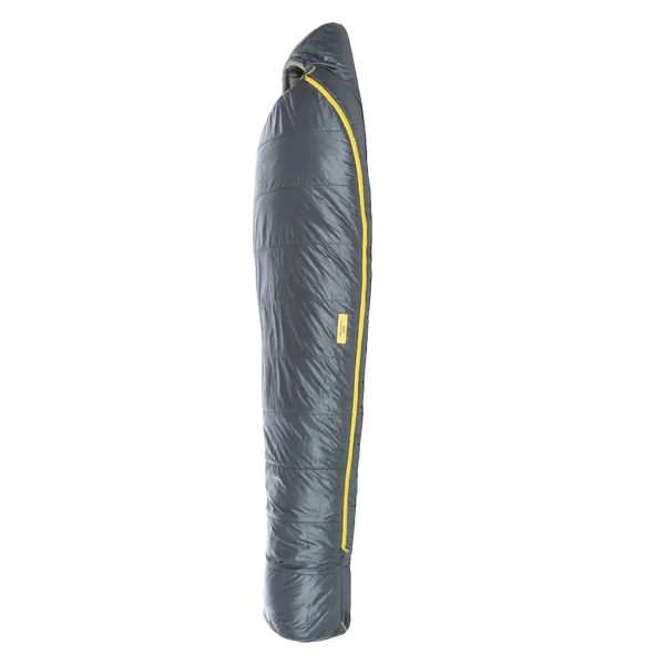 Recycled polyester mummy sleeping bag with PFAS-free water repellent finish