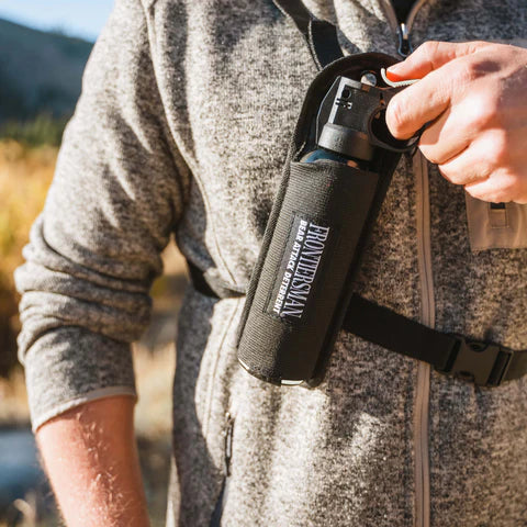Bear spray holster with no closures for fast and easy access