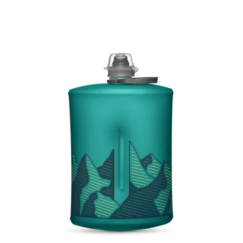 HydraPak Stow collapsible bottle rolled up for compact storage