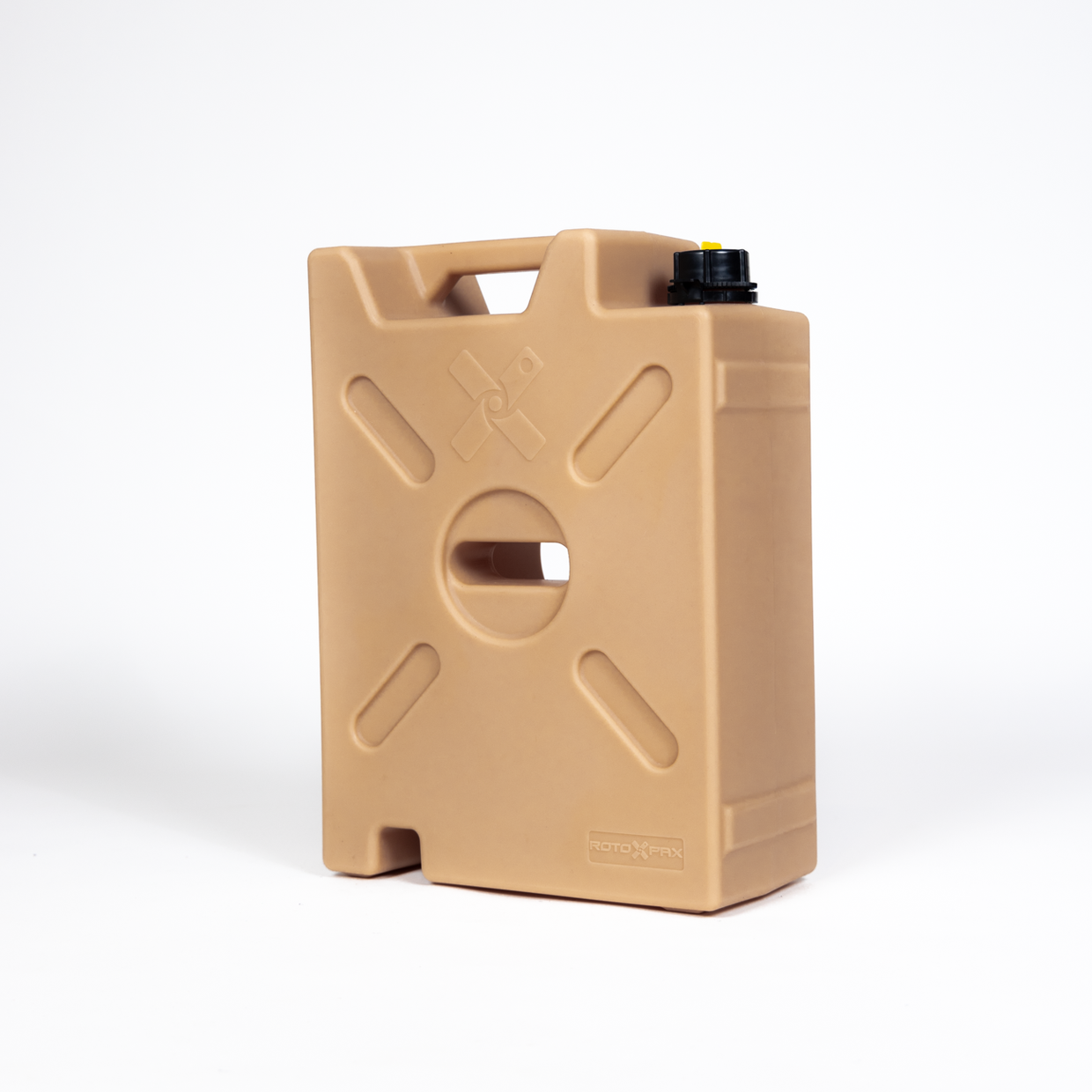 Military green RotopaX 5-gallon tank with durable build and secure mounting features

