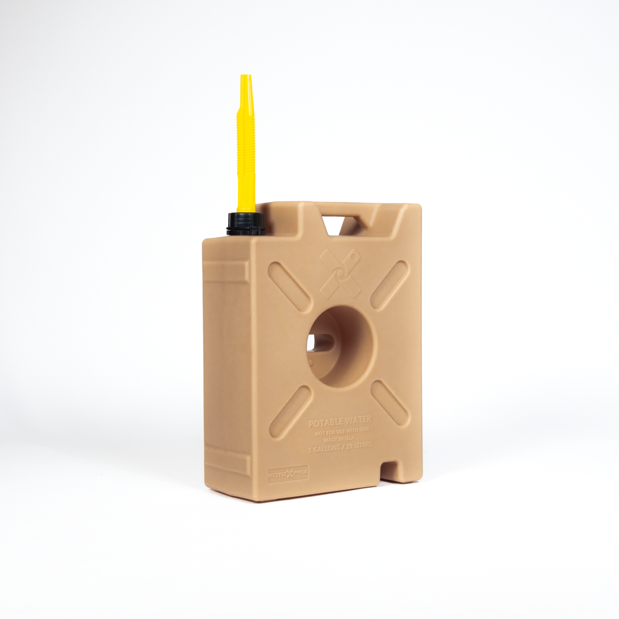 Military green RotopaX 5-gallon tank with durable build and secure mounting features

