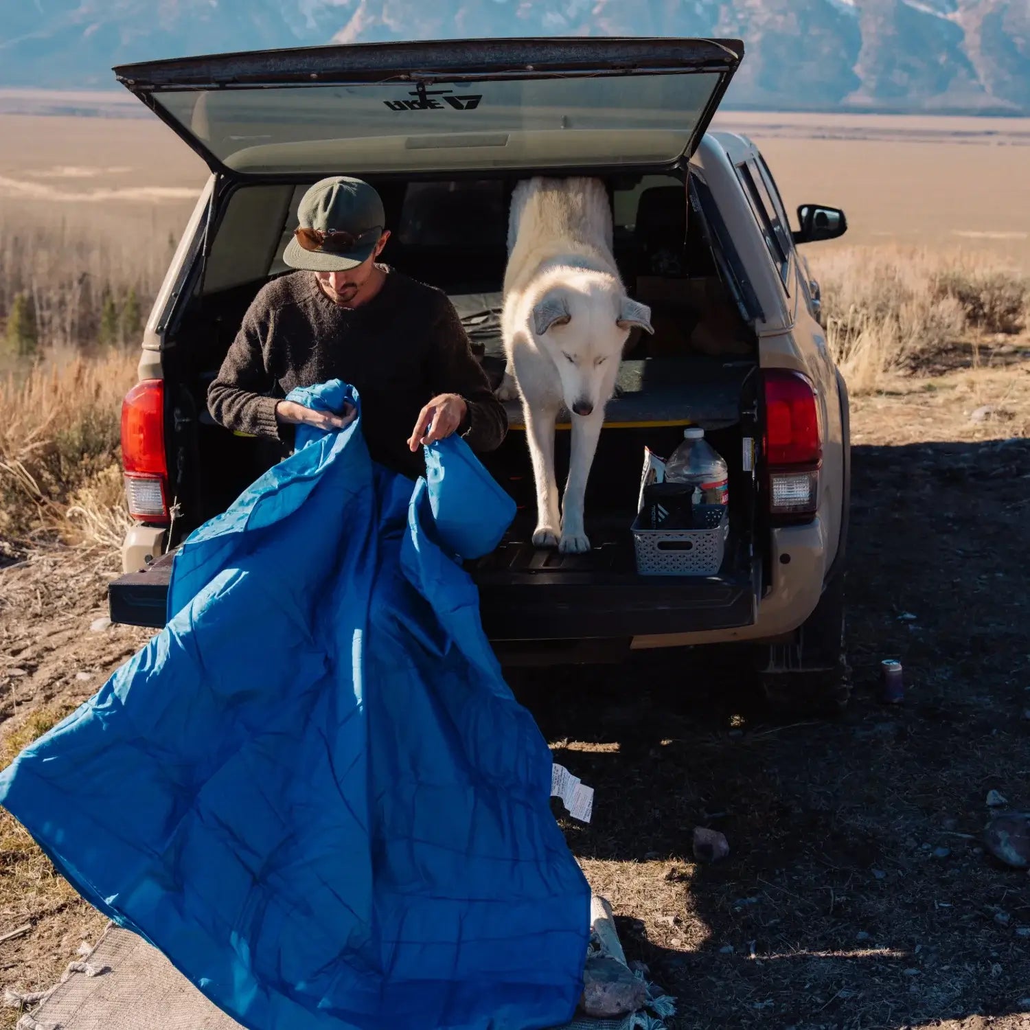 Horizon camping blanket compressed into small carry sack for backpacking