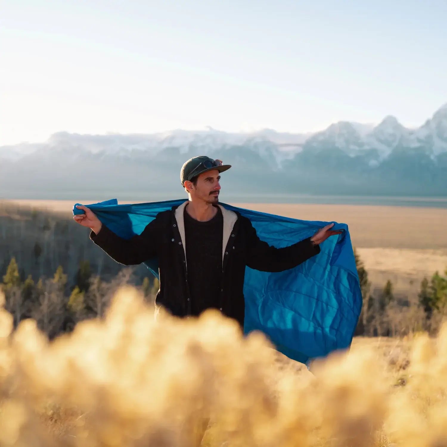 Lightweight Horizon blanket packed into stuff sack for outdoor adventures