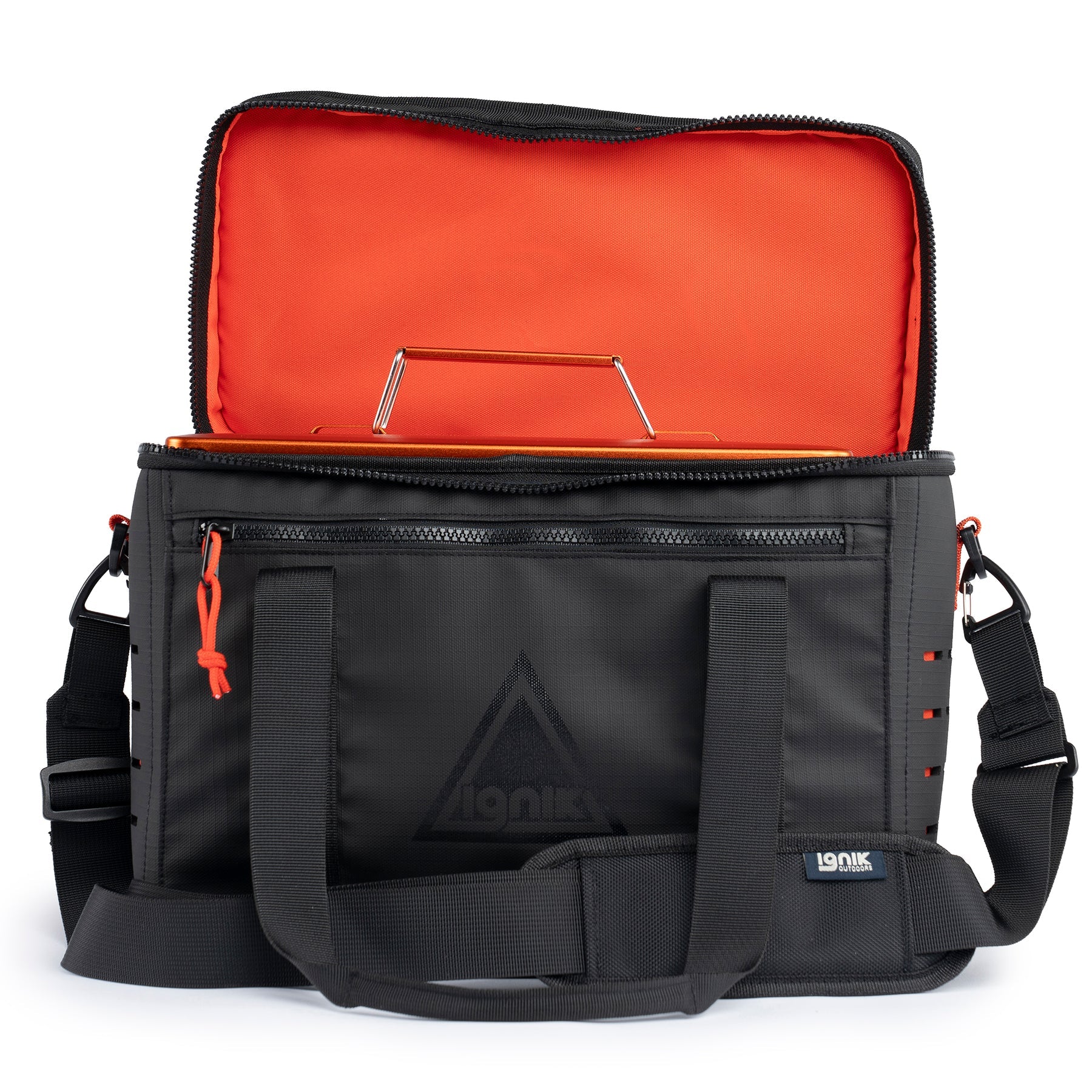 Portable fire pit carry bag with shoulder strap and molded handles