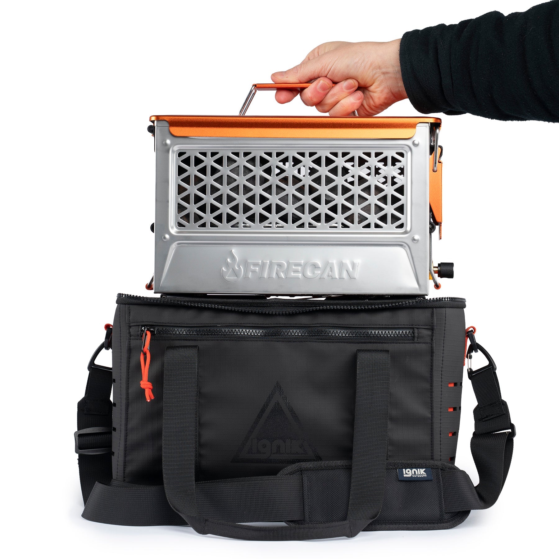 Durable FireCan case with heat-resistant liner and storage pouch