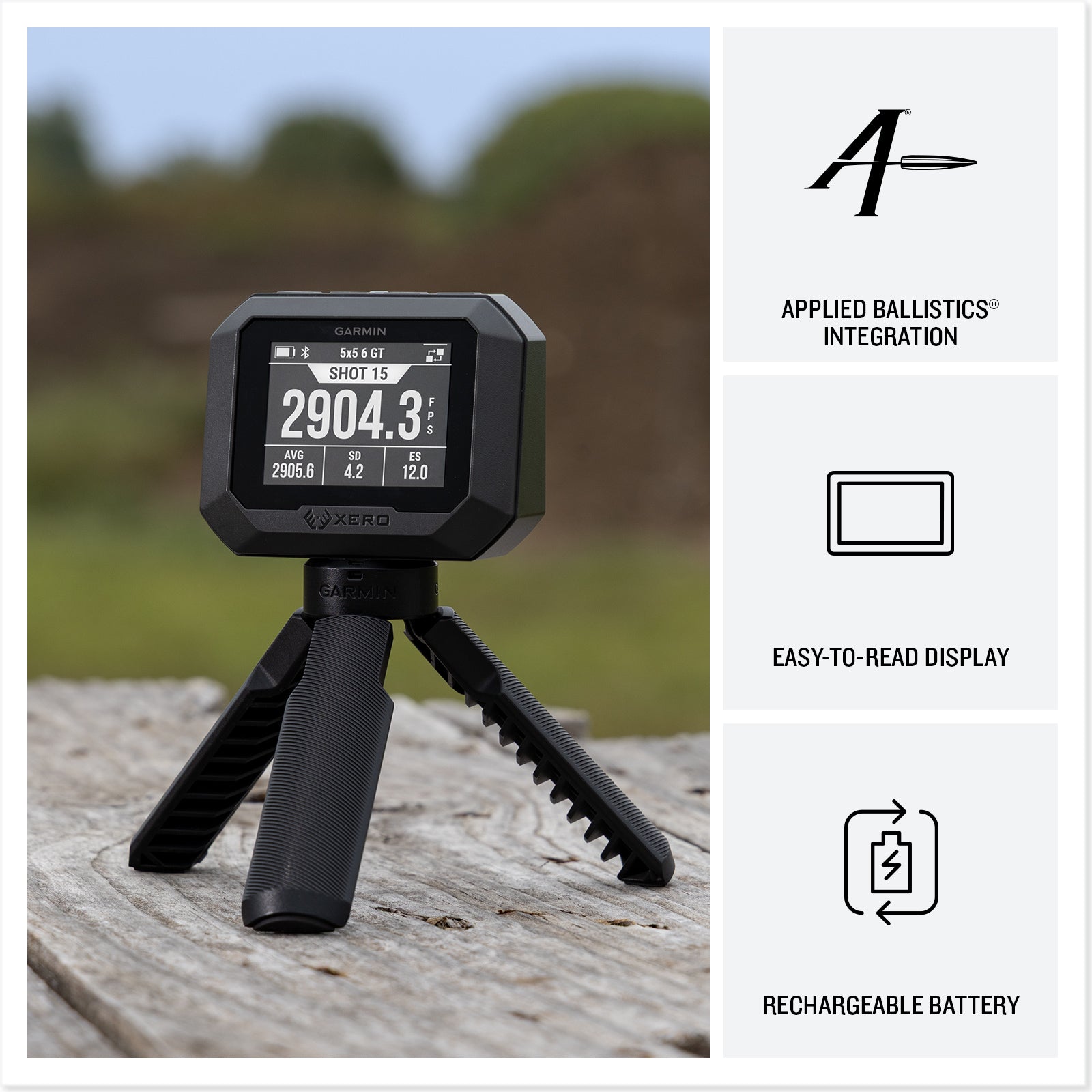 Garmin Xero C2 chronograph connected to ShotView app for ballistic data tracking