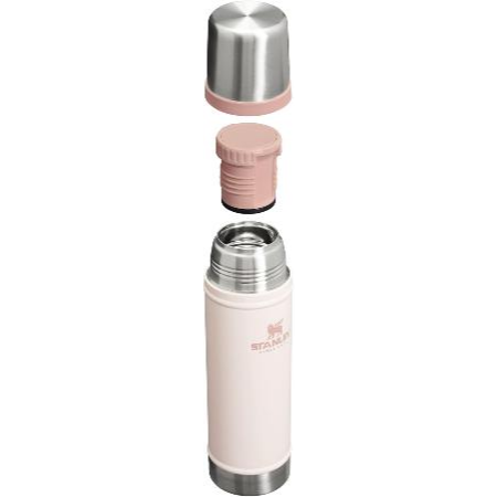 Rugged stainless steel insulated bottle with a slim design, built to withstand dings, dents, and drops, featuring a twist-and-pour stopper and an insulated lid that doubles as a cup