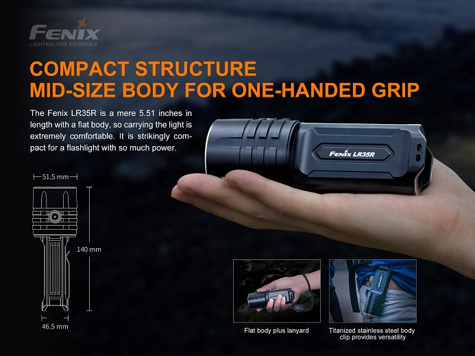 Fenix LR35R flashlight, 10000 lumens output, perfect for search and rescue tasks