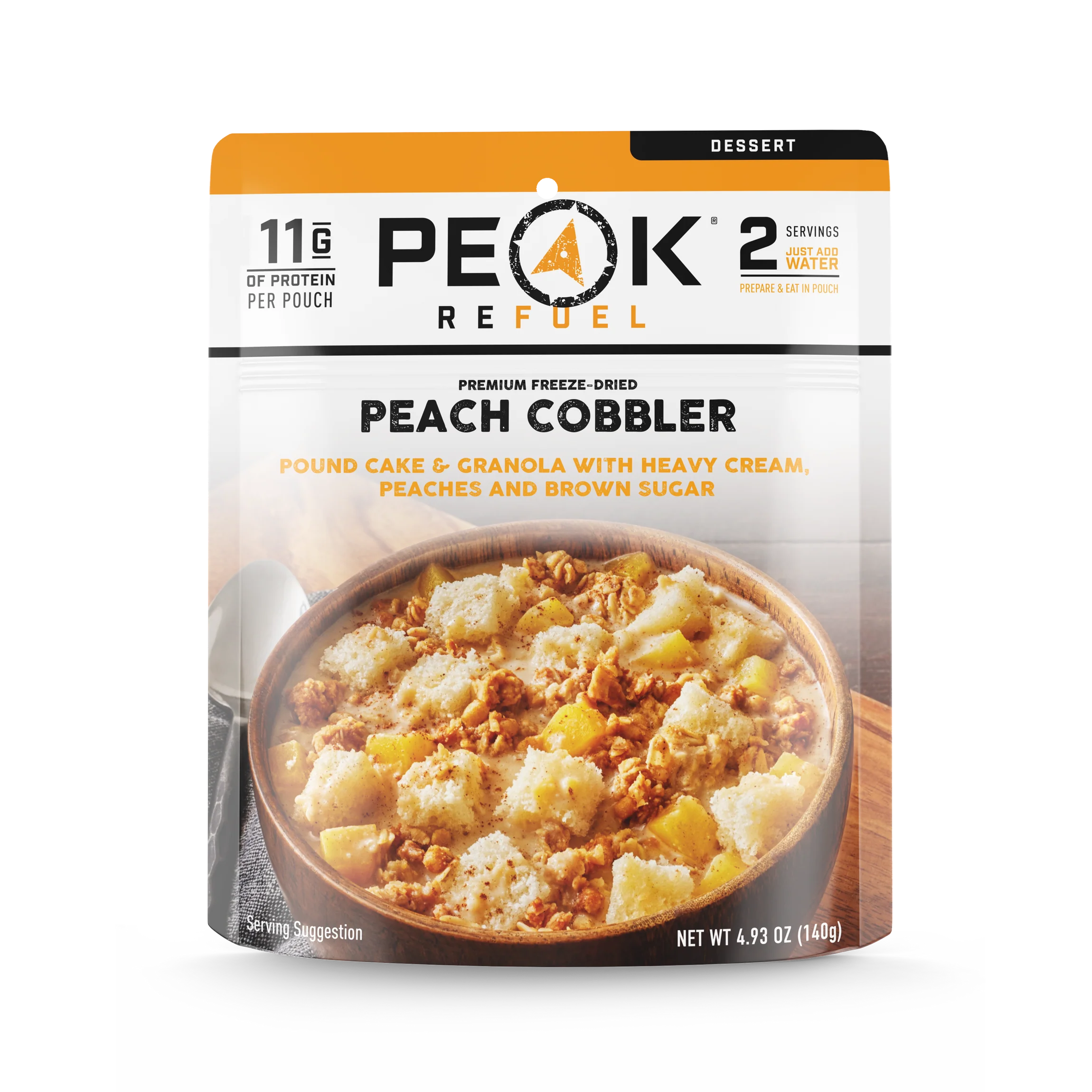 Peak Refuel Peach Cobbler freeze dried camping dessert

