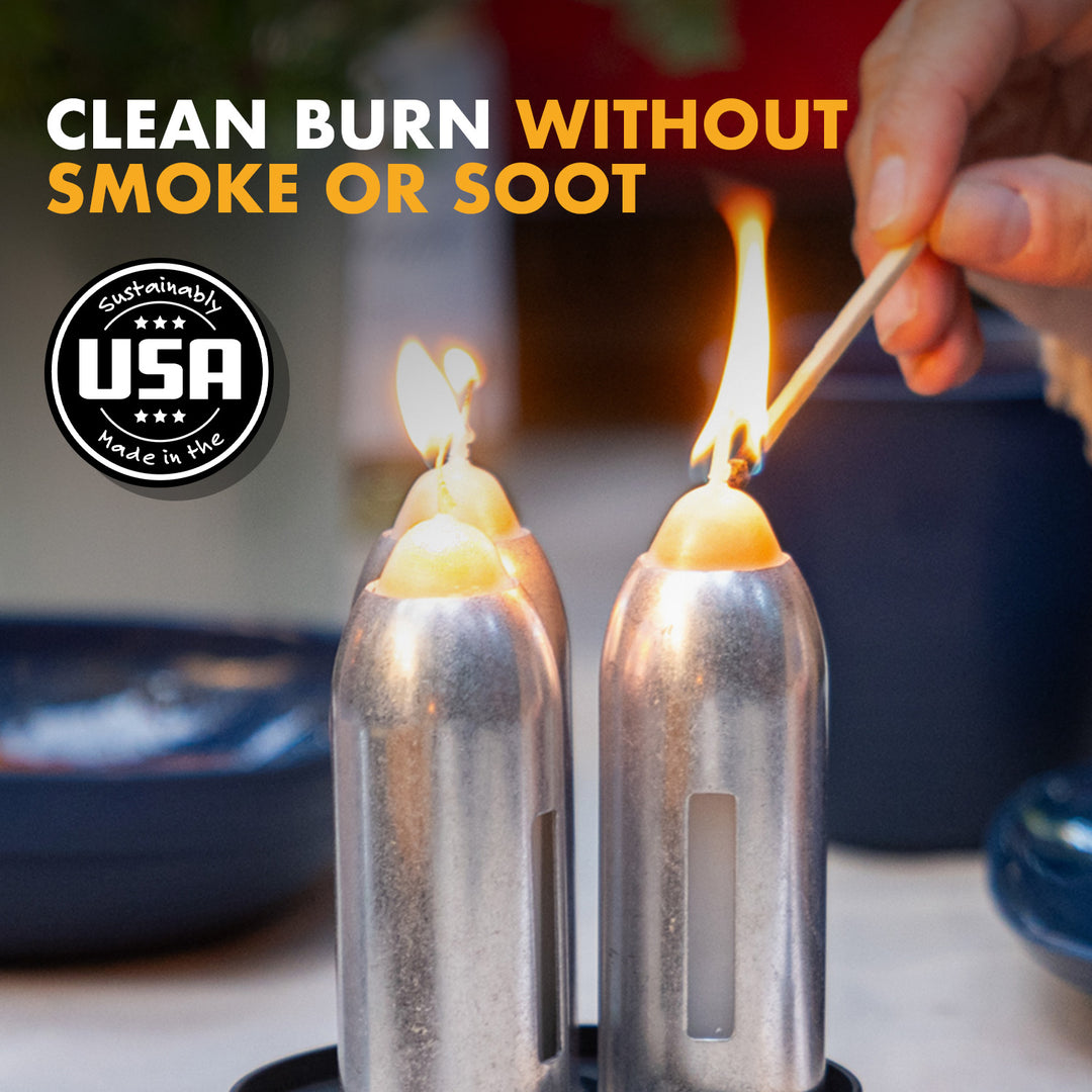 UCO beeswax candle providing clean smokeless off-grid lighting