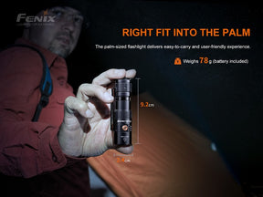 Tactical tail switch for on/off and momentary-on functions on the Fenix PD25R flashlight