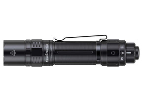 Fenix PD36 TAC flashlight, a tactical version of the PD36R, featuring a rotary toggle tail switch design and durable black aluminum body