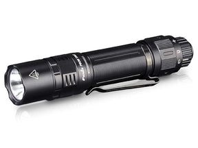 Fenix PD36 TAC flashlight demonstrating its powerful beam, capable of emitting up to 3000 lumens and reaching a distance of 274 meters