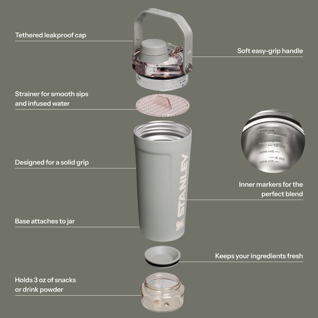 Sage Grey Activate shaker bottle with fast flow drink spout