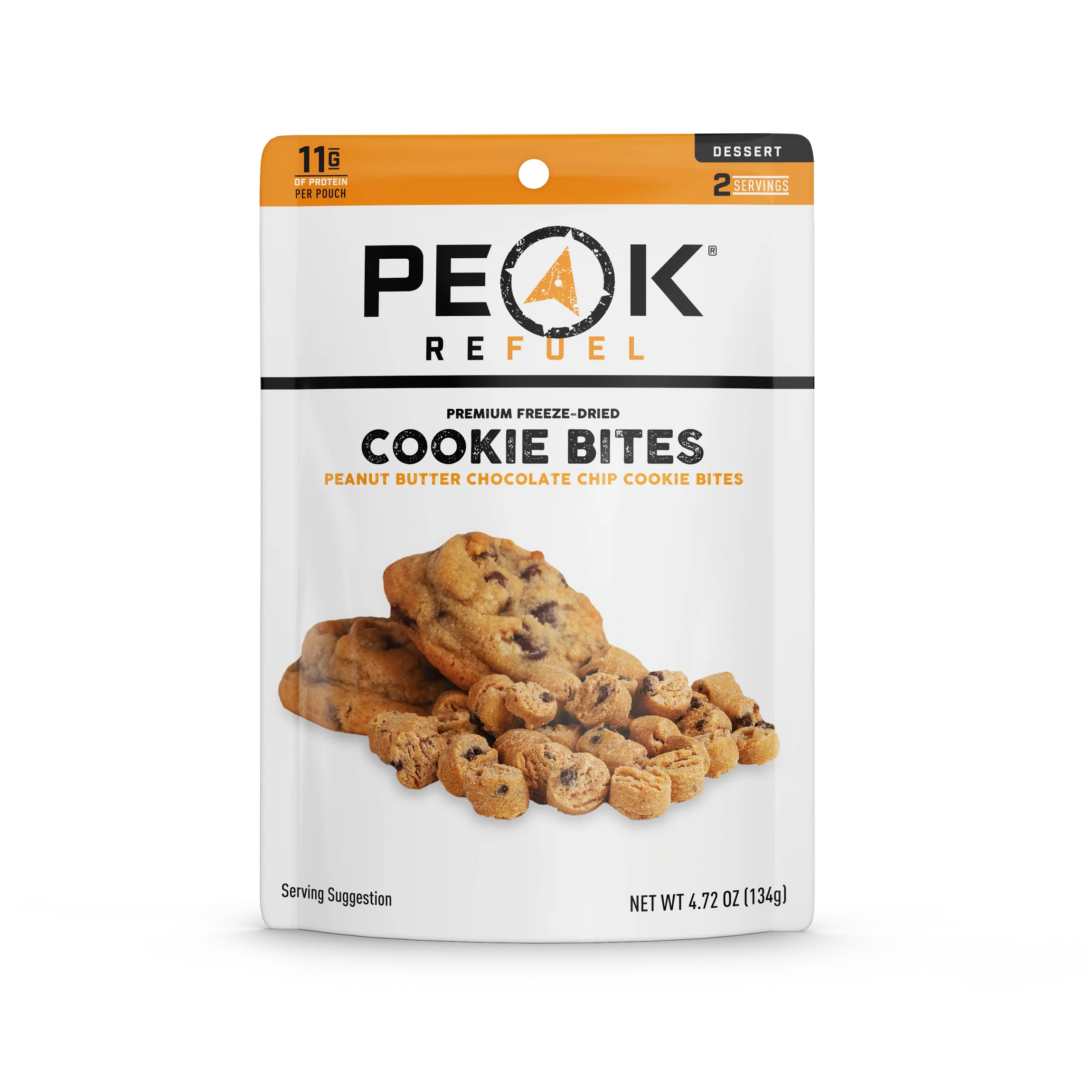 Peak Refuel Peanut Butter Chocolate Chip Cookie Bites in resealable pouch packaging

