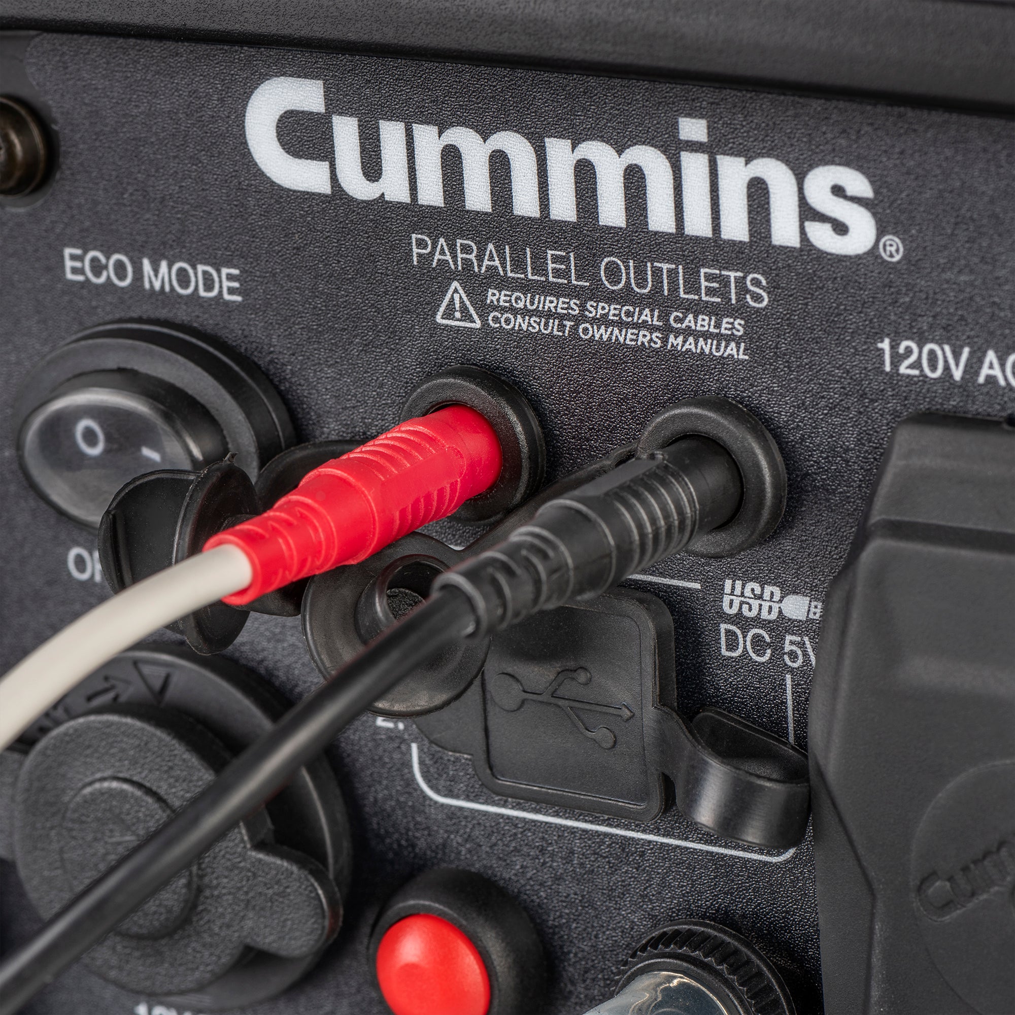 Cummins Onan P2500i generators connected with parallel kit powering an RV campsite

