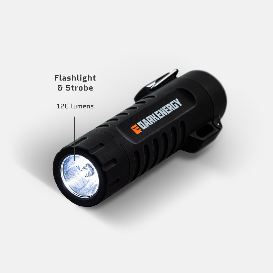 Black flashlight with 'Dark Energy' branding on a white background