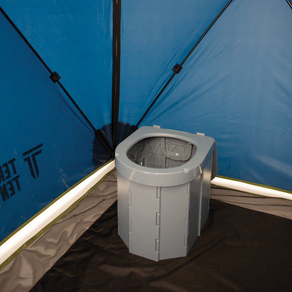 Compact foldable privacy tent packed in carry bag