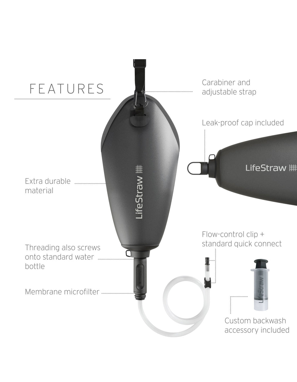 features of lifestarw gravity water filter 