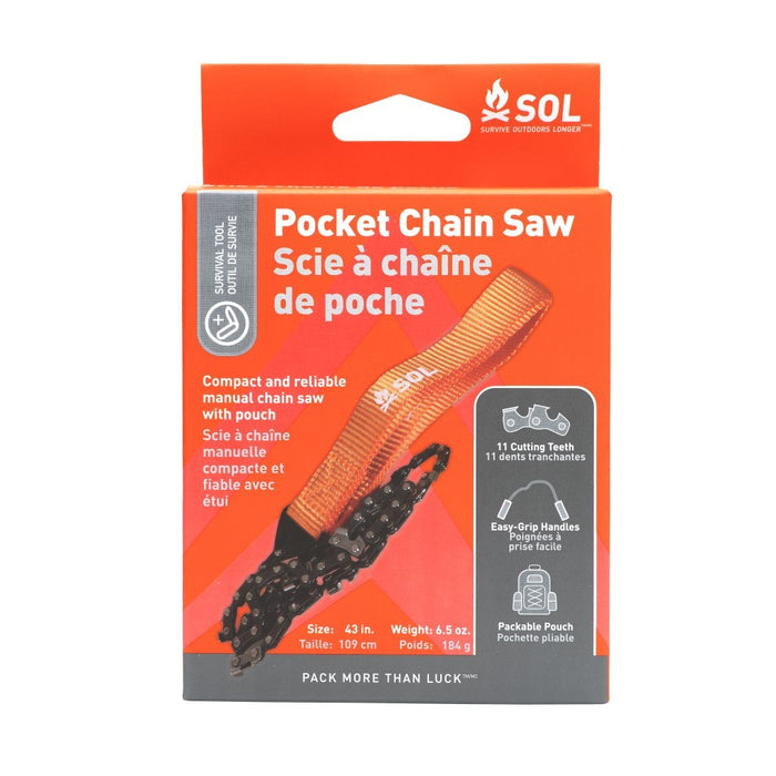 Pocket Chain Saw packed inside durable carrying pouch for easy transport