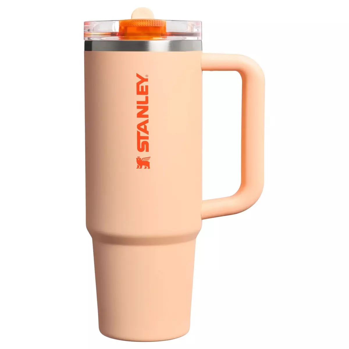 Stanley mug with peach color on a white background