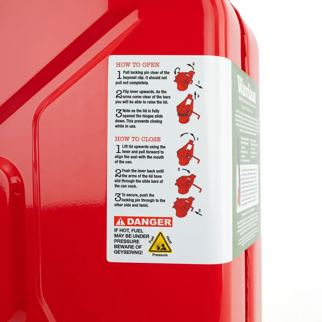 Wavian 20L fuel jerry can with integrated safety spout