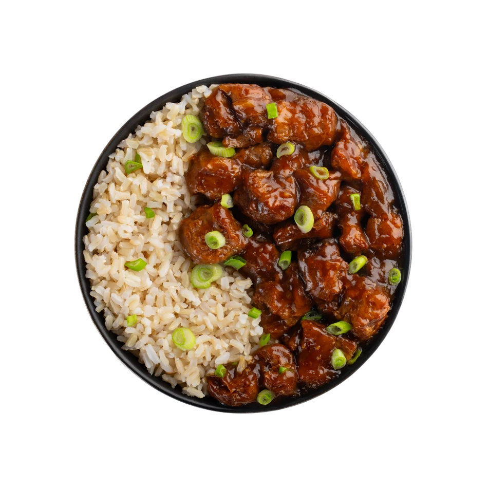 Freeze-dried General Tso's meal with brown rice, sesame seeds and pea protein