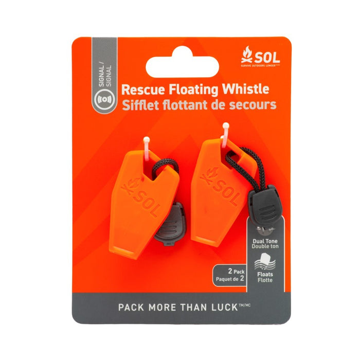 Floating emergency whistle with dual-frequency tones

