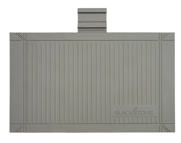 Gray grill mat with 'Blackstone' branding on a white background