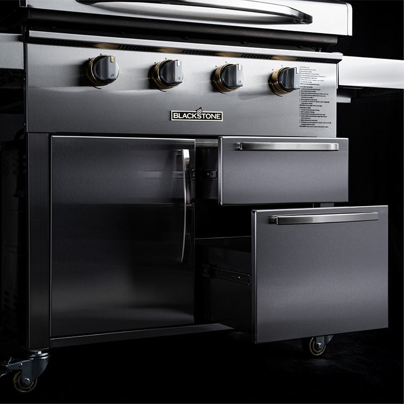Blackstone Select outdoor griddle with propane storage cabinet and drawers