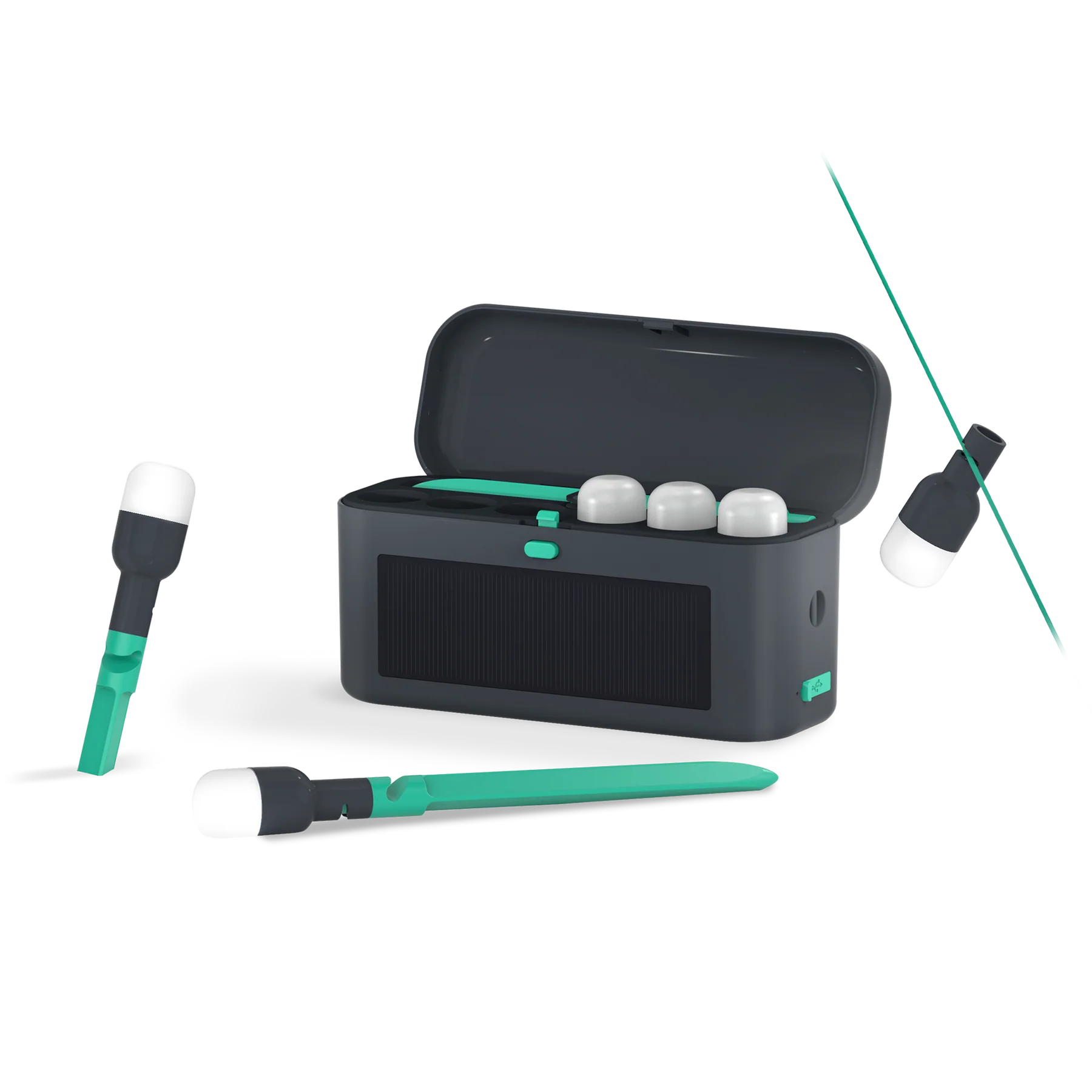 Site Lights with charging case and stakes for outdoor use

