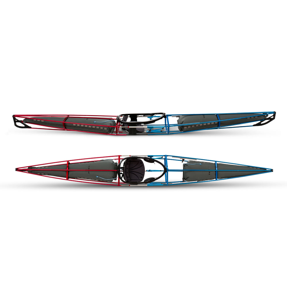 7000 series aircraft-grade aluminum kayak frame in red and blue