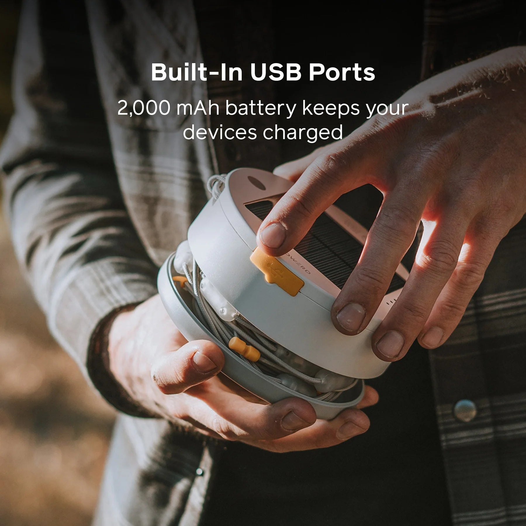 BioLite Solar String Unit Charging a Mobile Phone via USB Port