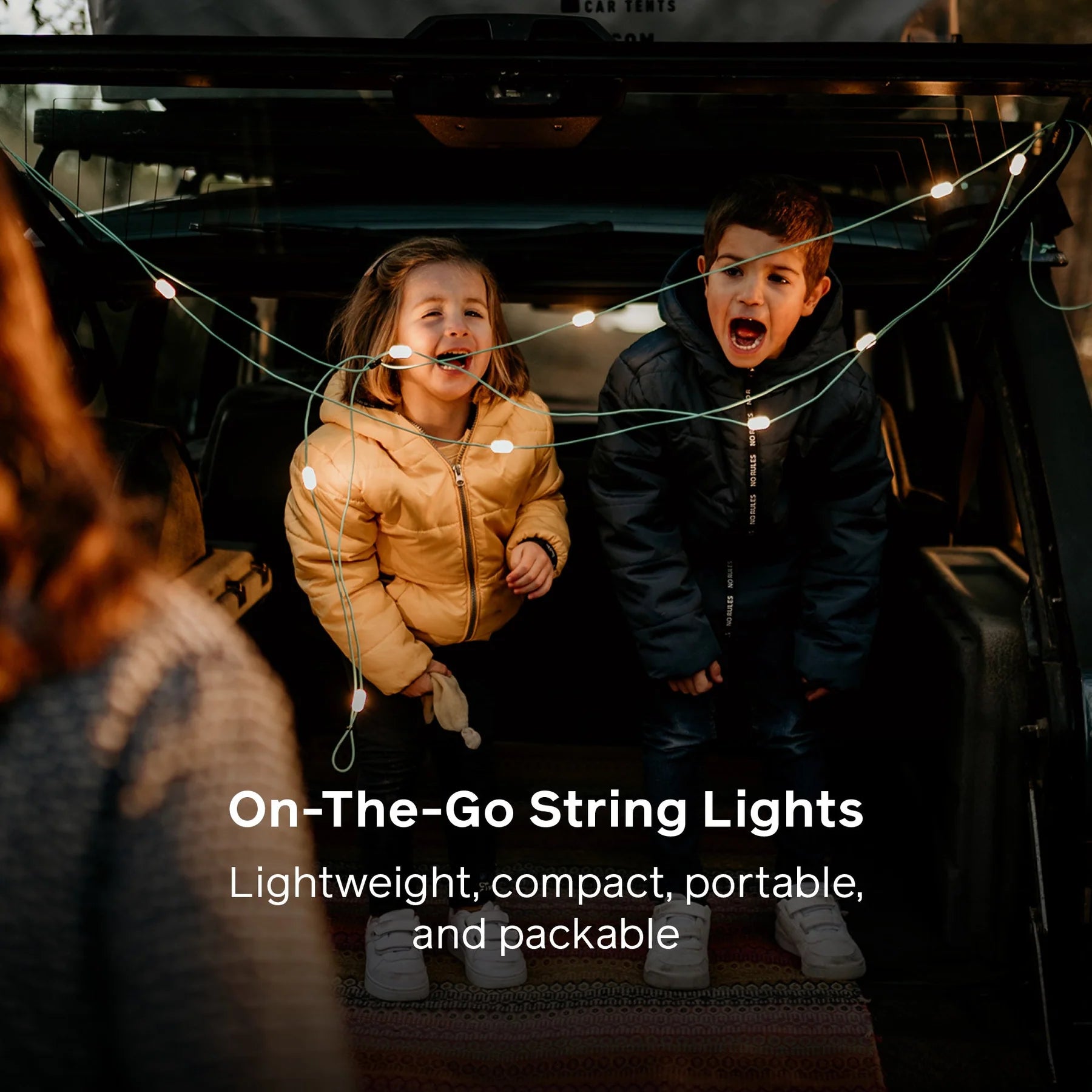 Compact Storage View: Warm White String Lights Retracted into Portable Base