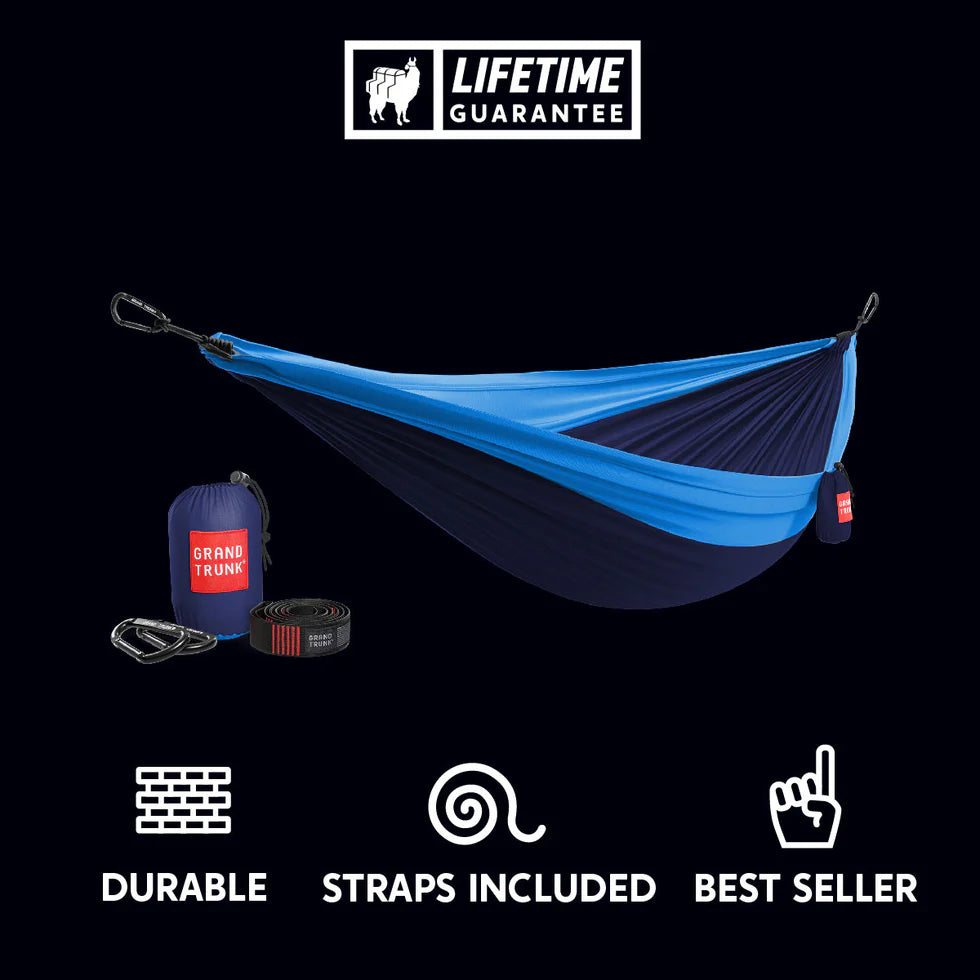 Double camping hammock with tree-friendly hanging straps and breathable fabric