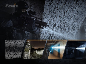 Fenix TK16 V2.0 flashlight being used in a tactical situation, highlighting its compact structure and reliable tactical ability.