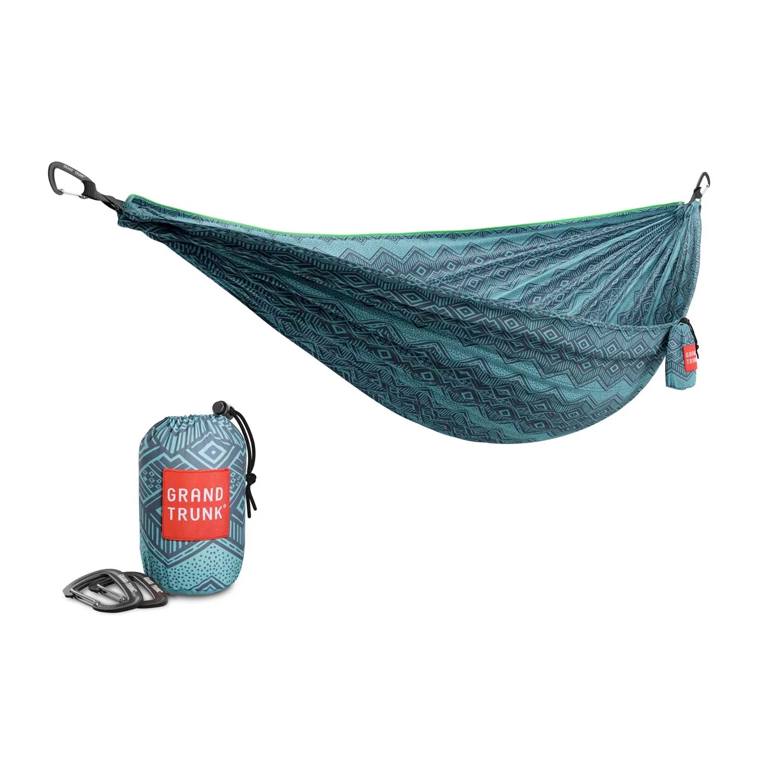 Durable 11-foot camping hammock with reflective end loops and aluminum carabiners