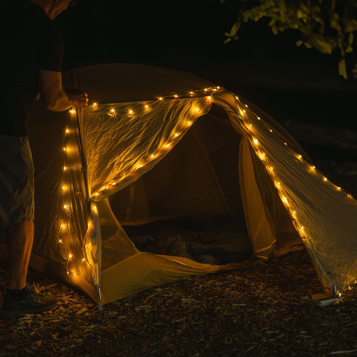 Solar-powered camping lights with red light emergency mode