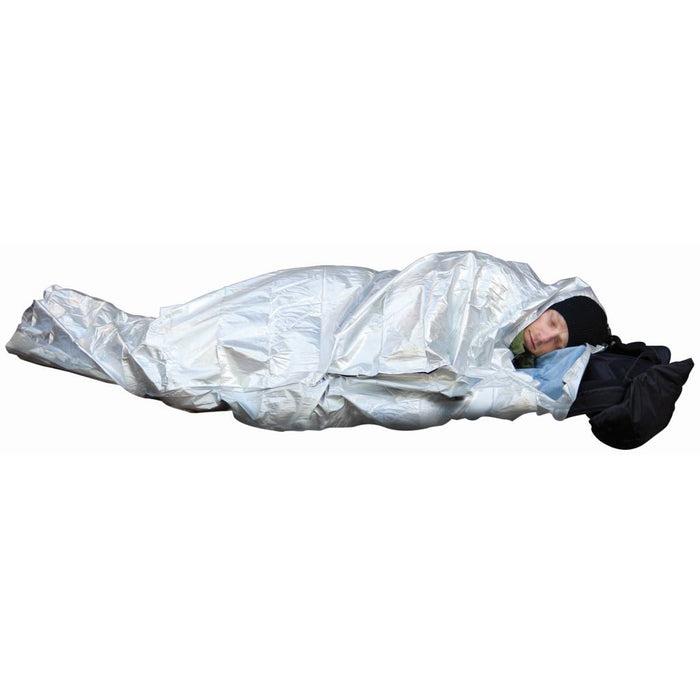 Emergency sleeping bag with adjustable footbox and hook and loop closures

