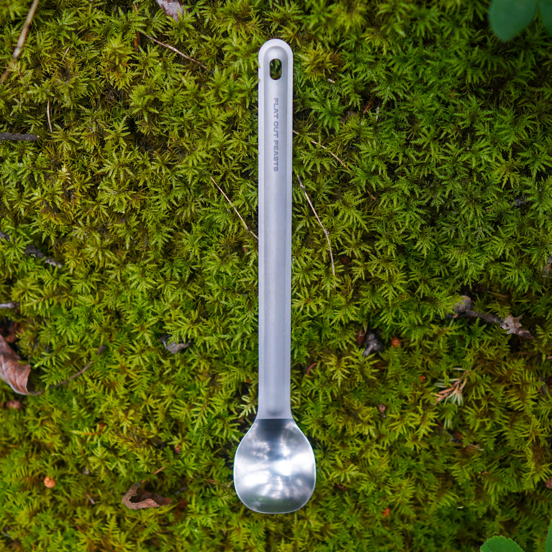 Ultralight titanium long handled camping spoon for meal pouches