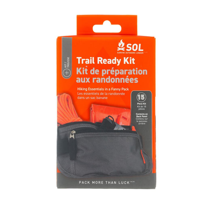 15-piece Trail Ready survival essentials kit in padded fanny pack

