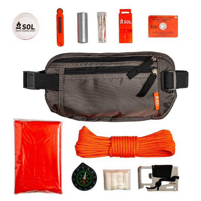 15-piece outdoor survival kit with emergency blanket and fire starters

