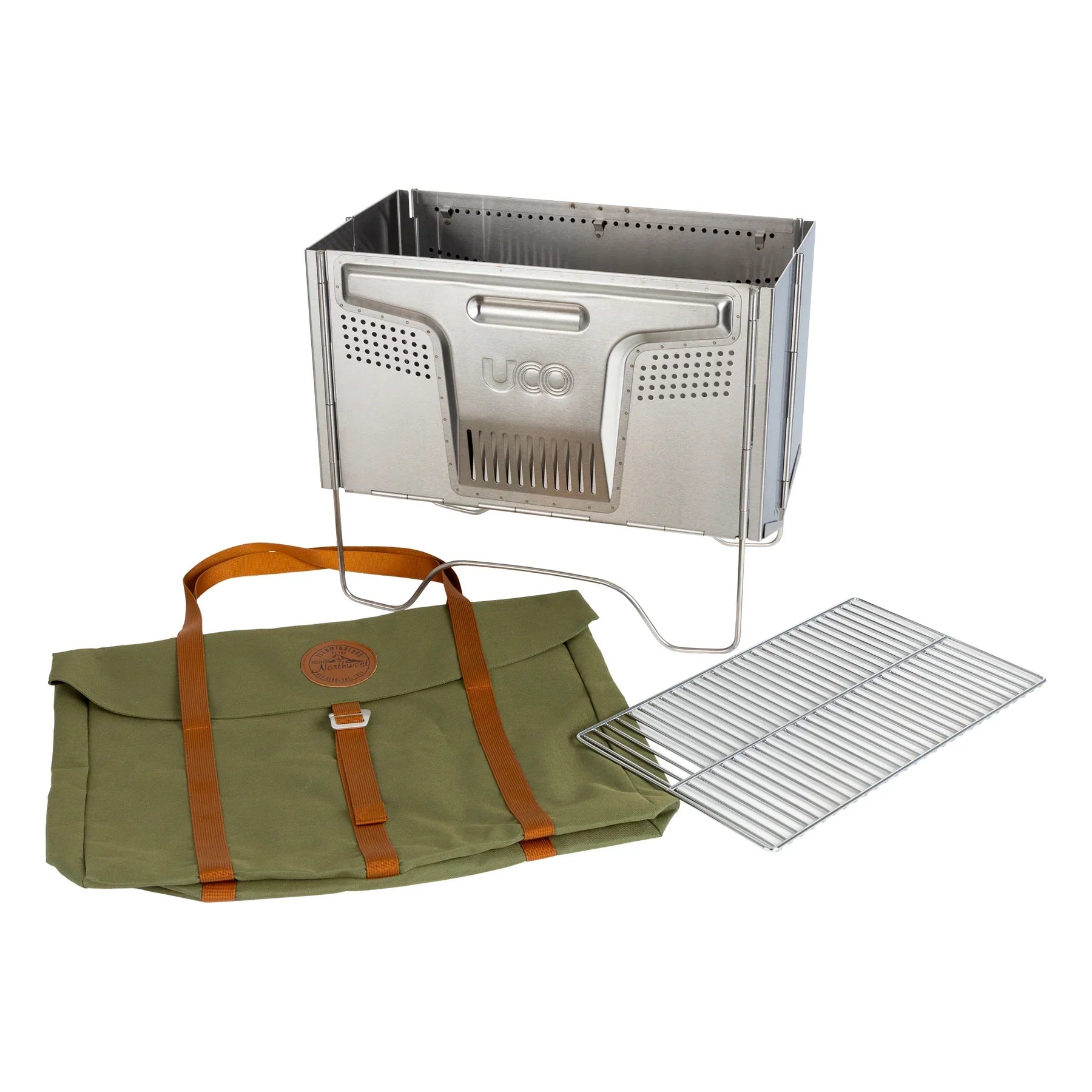 Compact and foldable Flatpack firepit folded to under 2.5 inches thick, includes durable nylon carrying case