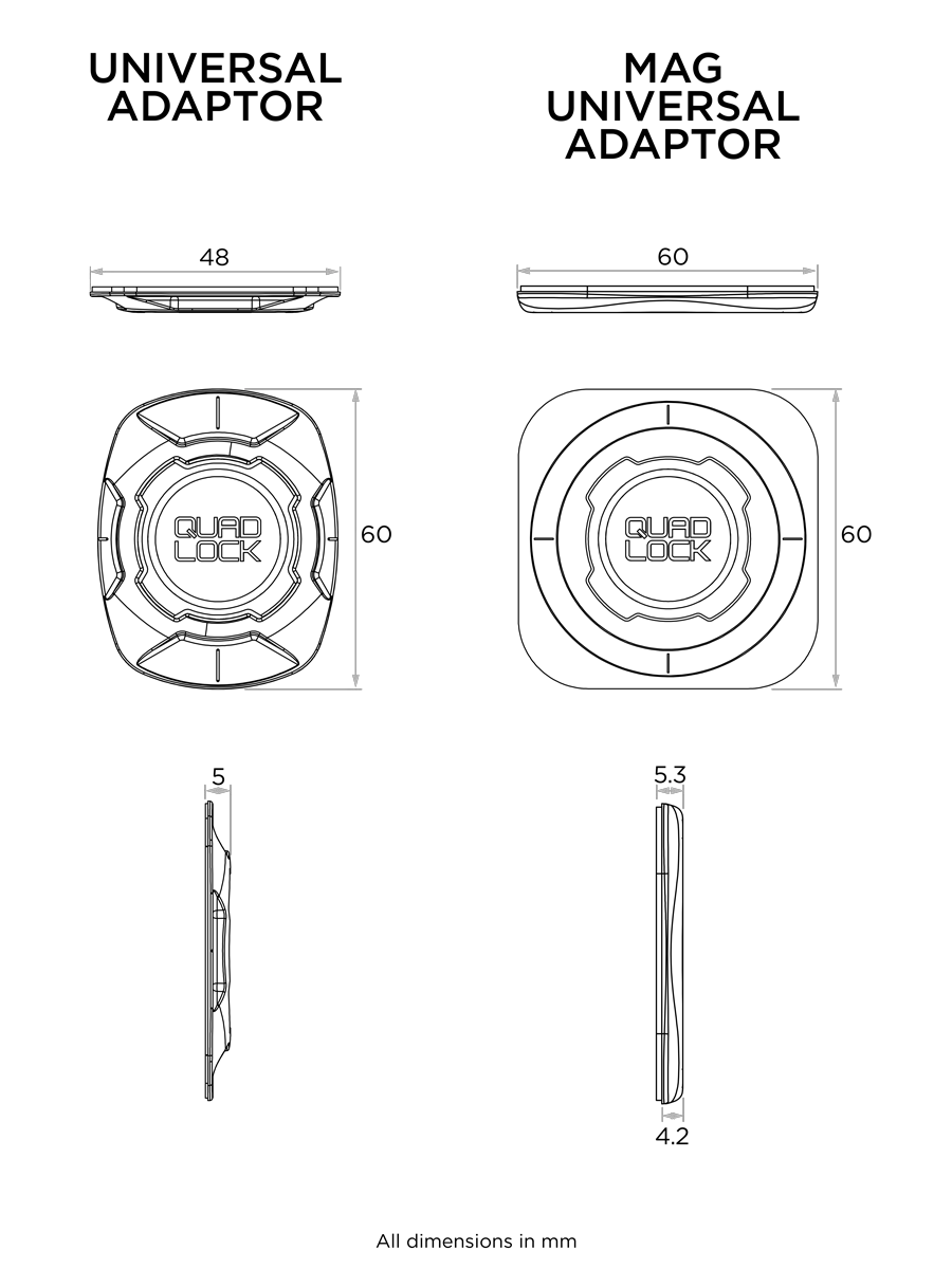 Quad lock mounts dimensions