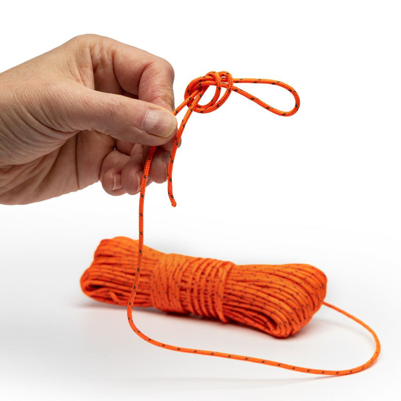 Utility-grade lightweight cord with a narrow diameter for easy handling and secure knot tying, perfect for outdoor adventures.