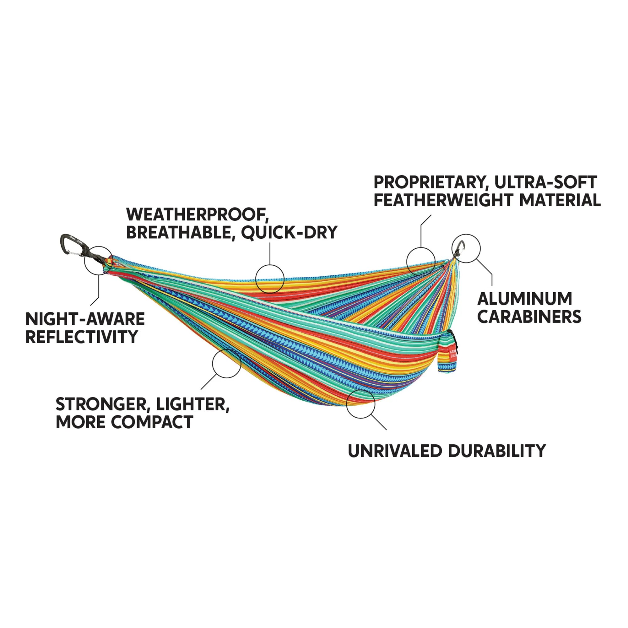 Single TRUNKTECH hammock with lightweight aluminum carabiners for quick hanging setup