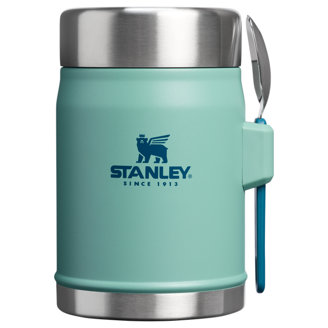 Spring green stainless steel food jar with integrated steel spork