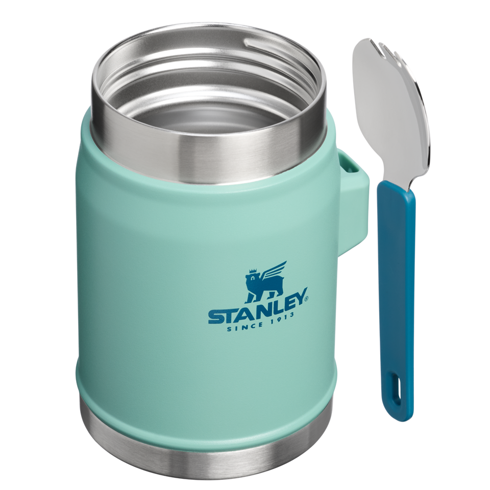 Insulated stainless steel food jar with spork in spring green